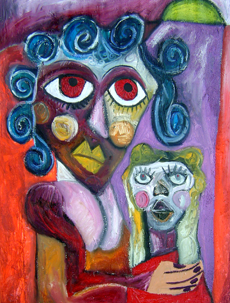 Expressionist portrait painting on canvas.